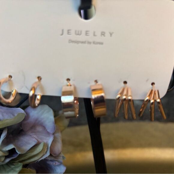 3 New Rose Gold Fashion Jewelry Multipack Earrings Set Women Hypoallergenic - Picture 2 of 4